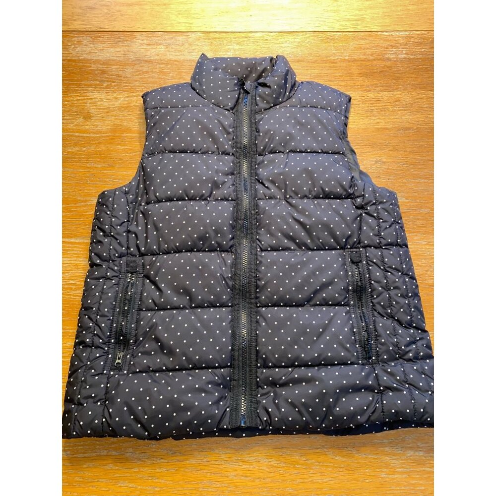 Womens Polka Dot Quilted Puffer Vest With Zipper Pockets & Stand Collar